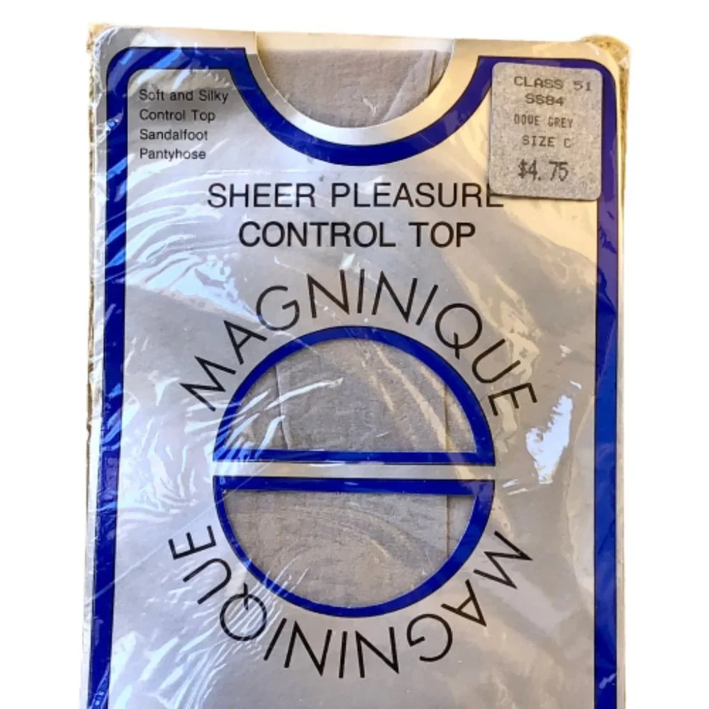 Vintage Magninique Sheer Pleasure Pantyhose Control Top NAVY + DOVE GRAY size C